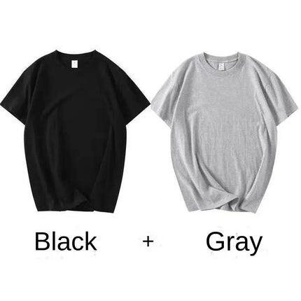 2PCS 100% Cotton Solid T-Shirts Men's and Women's Short Sleeve White Tees Casual Breathable Loose Round Neck T-shirt Couple Tops