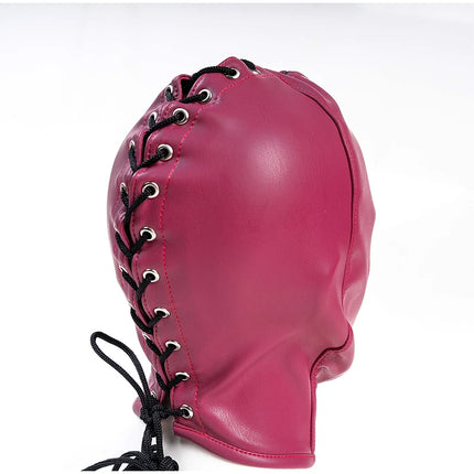 Leather Mask Full Face Double Layer Headgear Zip Head Hood Adjustable Lace-up Leather Bondage Masks Halloween Cosplay Party Mask