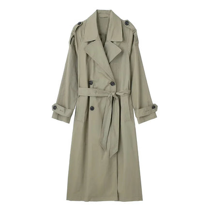 Willshela Women's Fashion with Belt Solid Double-Breasted Trench Vintage Lapel Neck Long Sleeves Female Chic Lady Outfits