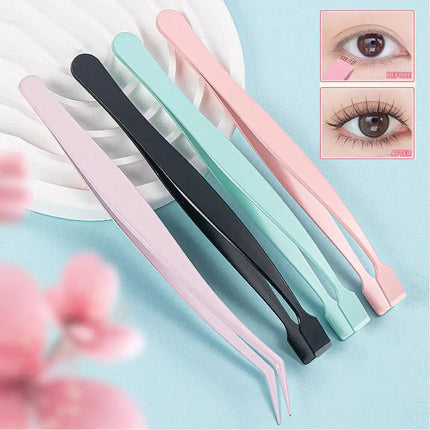 2Pcs Eyelash Tweezer Set Lash Pick Up Clip Pointed Flat Clip Lash Grafting Item Lower Eyelashes Applicator Portable Makeup Clamp