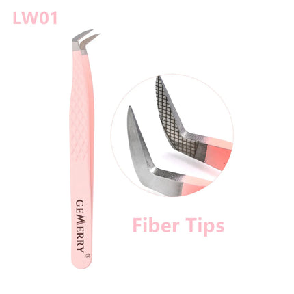 Gemerry Eylashes Tweezers Professional Eyelash Extensions Eyebrows Stainless Steel Fiber Tips Anti-Static Tweezers Tools Makeup