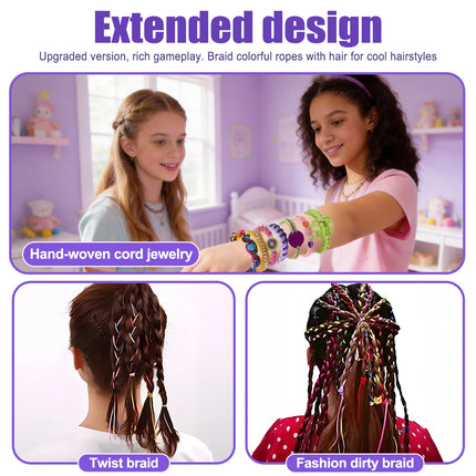 Friendship Bracelet Making Kit with Braiding Board, 2-in-1 Hair Braid & Bracelet Craft Set for Girls, DIY Jewelry Making Toys