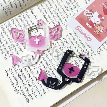 Kawaii Black white notes Illustration trinkets keychain bag charms Acrylic pendant Carabiner Backpack Pendant Decoration Gifts