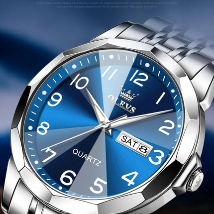 OLEVS Original Waterproof Men's Watches Digital Mirror Quartz Watch for Man Luminous Stainless Steel Wristwatch Male Date Week
