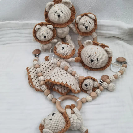 Newborn Mobile Gym Educational Ring Teething Toy Baby Cotton Baby Wooden Ring Rattle Crochet Wool Toy Customize Pacifier Chain