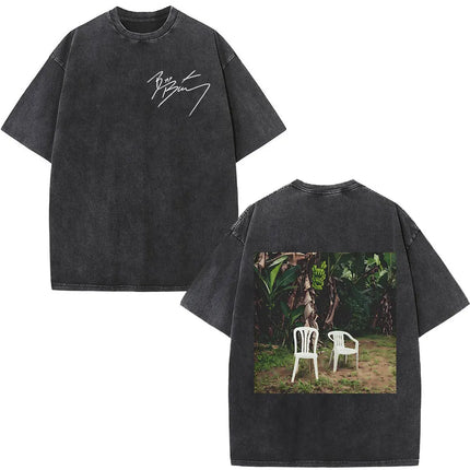 Rapper Bad Bunny Album Cover Print T-shirt Debi Tirar Mas Fotos DTMF Washed Vintage T Shirt Men Women Hip Hop Oversized T-shirts