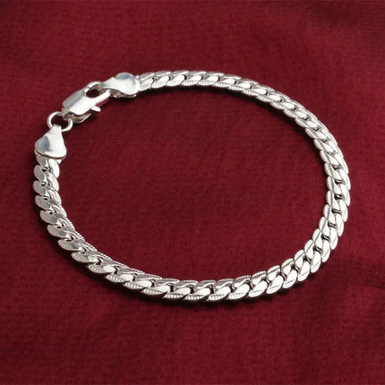 925 Sterling Silver Bracelet 6mm 18/20cm Flat Side Chain Lobster Clasp Bracelet For Woman Man Party Wedding Jewelry Holiday Gift