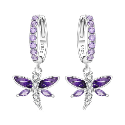 925 Sterling Silver Inlaid Zircon Butterfly Earrings Insect Element Original Design Women's Fashion Party Jewelry Gift Ear Loops