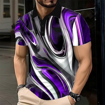 Men's Polo Shirt 3D Printed Color Visual Illusion Pattern Polo Shirt Summer Fashion Clothing Collar Short Sleeve Top