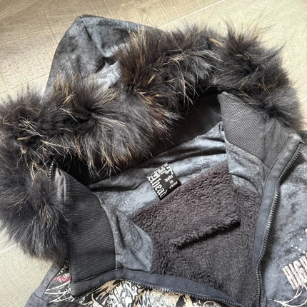 American Fashion New Skull Print Hoodie Women Y2K Vintage Rock Hip Hop Gothic Popular Casual Joker Plus Velvet Padded Sweater
