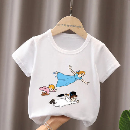 Hot Sale Peter Pan Tinker Bell Print Cartoon Kids T-Shirts Girls Clothes Baby Boys Short Sleeve T shirt Summer Children Tops