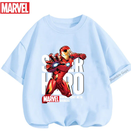Kids Marvel Iron Man Avengers T-Shirt Boys Girls Summer Superhero Daily Wear 2026 New Anime Clothes