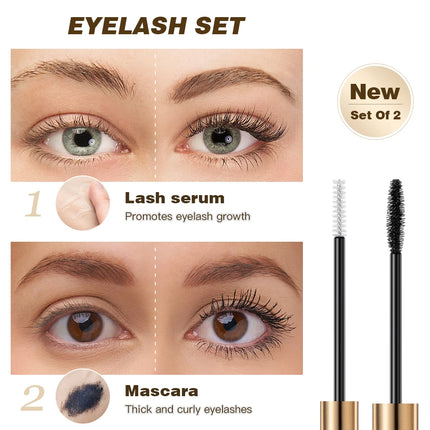 QIBEST Eyelash Makeup Set Eyebrow Eyelash Growth Serum Nourishing Enhance And 4D Black Mascara Curling Thick Lengthening Eyelash