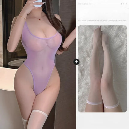 Japanese Style Sexy Open Swimsuit One-Piece Erotic Lingerie Pure Desire Design No-Take-Off for Romantic Dating And Bed Battle