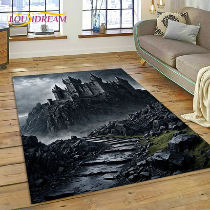 Dream Fairy Tale Castle Mysterious Gothic Cartoon Carpet Rug for Living Room Bedroom Home Sofa, Kid Area Rug Non-slip Floor Mat