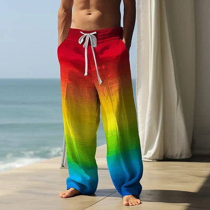 2025 Fall Men's Rainbow Gradient Pants Trousers Mid Waist Drawstring Elastic Waist Casual Outdoor Wide-leg Trousers For Mens