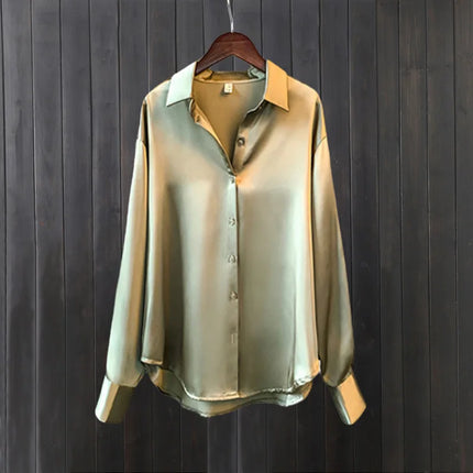 Satin shirt women's spring and summer sun protection shirt casual loose and versatile drape long-sleeved shirt thin smooth top