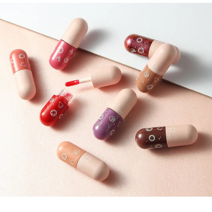 Pudaier mini capsule lip glaze, non-stick and non-fading lip gloss, mirror-finished moisturizing lip gloss