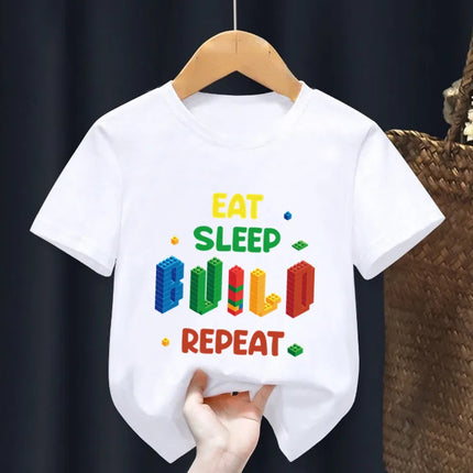 Master Builder Blocks Building Print Cartoon Kids T shirt Girls Summer Tops Baby Boys Clothes Children Short Sleeve T-shirts