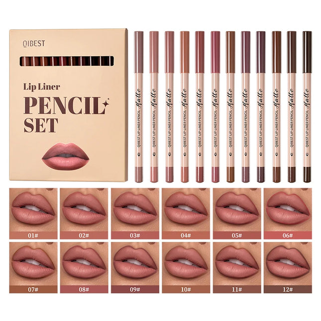 12 piece matte lipliner set, smooth and easy to apply, non smudging and non fading, natural makeup effect