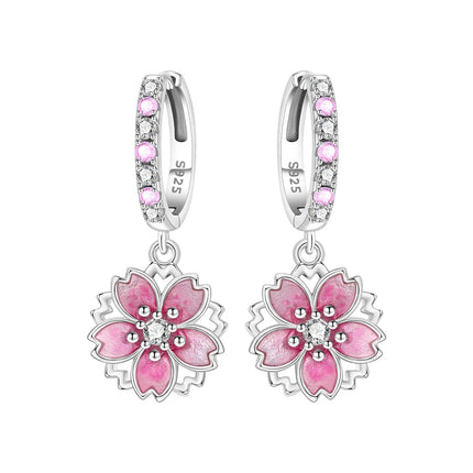 Hot Sale Original 925 Sterling Silver Zircon Pink Paw Print Earrings Heart Flower Leaf Design Women Party Jewelry Gift Ear Loops