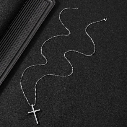 Stainless Steel Cross Necklace for Men Boys,Silver Color Plain Cross Pendant Collar,Hiphop Classic Punk Jewelry Gift