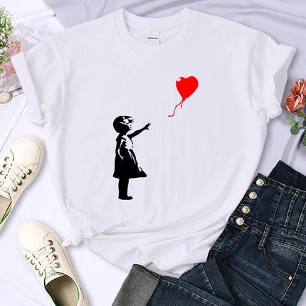 Let'S Fly Love Balloons Prints Womens T-Shirt Soft Breathable Short Sleeve Street Hip Hop Trend Tops Casual Female Tee Clothing