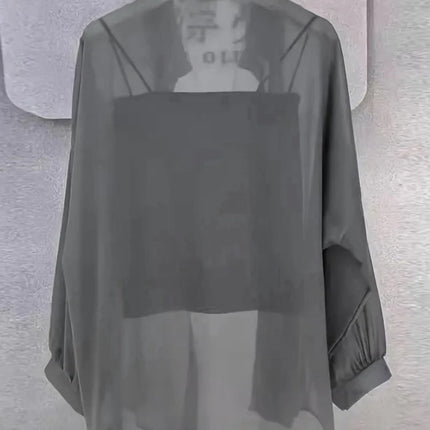 Plus Size Women’s Tops 2025 Summer Breathable and Sun-Proof Ice Silk Button Thin Loose Sheer Chiffon Blouses Shirts Long Sleeve