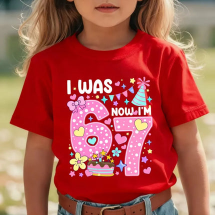 67 Meme T-Shirt for Girls 6-7 Years Old Birthday Party Gifts Summer Short Sleeve Tees Crew Neck Graphic Y2k Children's Clothing