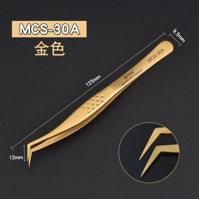 1pcs Vetus MCS Series Blue/Gold/Colorful Russian Volume Bloom Eyelash Extension Tweezers Stainless Precision Lash Tweezers Tools