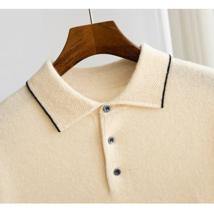 100% Merino Wool T-shirt Men's POLO Collar Short Sleeve Pullover 2025 Spring/Autumn New Fashion Knit Business Casual Sweater Tee