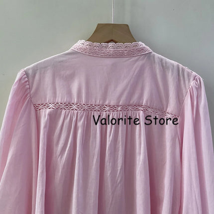 2025 Woman Pink Lace Embroidered Shirt Stand Collar Long Sleeved Hollow Out Buttons Up Matching Layered Shorts Skirts 2pcs set