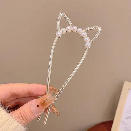 Hair Stick Alloy Bun Maker for Thick Hair Women 4-Prong U-Shape Quick Updo Tool Non-Slip Vintage Hairpin Boho Bridal Accessories