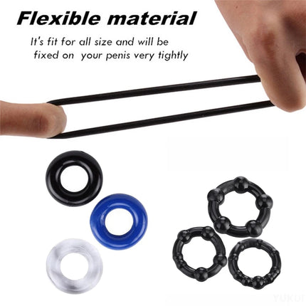 3 Pcs/Set Stretchy Cock Lock Ring Penis Enhancer Stay Hard Beaded Rings Delay Ejaculation Penis Trainer Sex Toys For Couple ring