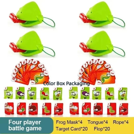 Funny Frog Mask Wagging Tongue Games Two/Four People Parent-child Interaction Frog Mask with Blow Tongue with Cards Desktop Game