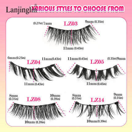 Lanjinglin Magnetic Eyelashes 1 Pair Natural Faux Mink Lashes Reusable False Eyelashes Tweezer Set Eyelash Extension Makeup Tool