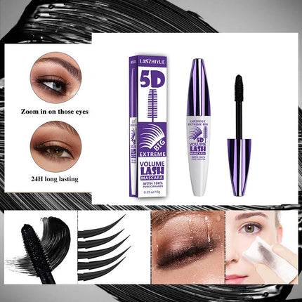 5D Mascara Waterproof Thickening Lengthening Curling Liquid Fiber Mascara Long-Lasting Curling Eyelash Extension Cosmetics