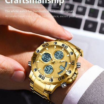 POEDAGAR Functional Men's Quartz Wristwatch Electronic LED Alarm Dual Display Male Clock Waterproof Sports Watches For Men Reloj