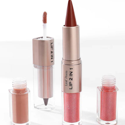 2 in1 Tapered Gradient Lipliner Pen Nude Brown Mirror Glass Lip Gloss Matte Lip Liner Waterproof Lip Contour Non Stick Makeup