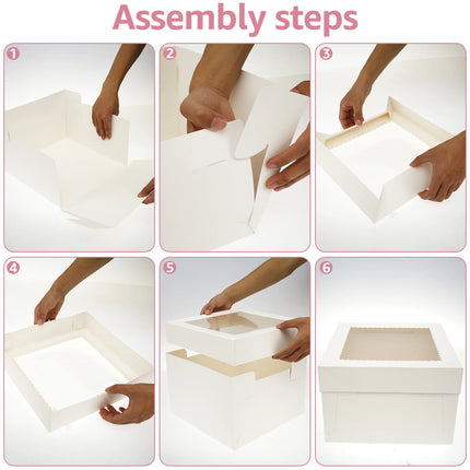 10Pcs White Bakery Boxes with Window, 12 X 12 X 8 Inches, Fold Cake Boxes Treat Boxes for Cookies, Pastry, Macarons Party Favor