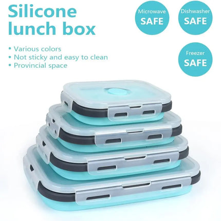 4PS Collapsible Food Storage Containers with Lids & Vent,, Kitchen Stacking Silicone Collapsible Meal Prep Container Set for