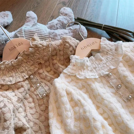 2025 Baby Girls Sweet Lace Soft Velvet Tops Sweaters Elegant Girl Kids Autumn Winter Clothing Children Comfortable Clothes