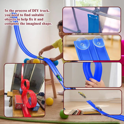 Net Bag 13Ft/16.3Ft Flexible Track Toy & Miniature Car DIY Competitive Rail Vehicle Game Educational Gift for Children Christmas