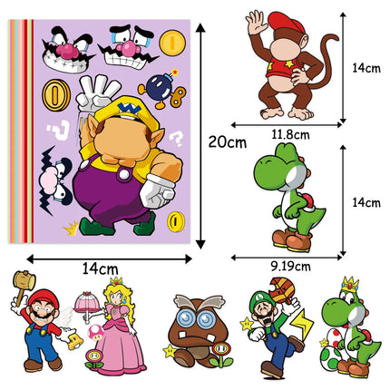 12pcs Anime  Mario Bros Puzzle Stickers Game Kawaii Make A Face Sticker Cute Cartoon DIY Funny Pack Toy Gift