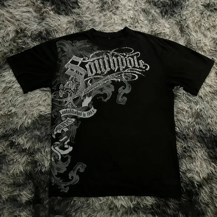 Classic Y2K Gothic Style T-shirt Print Oversized T Shirt High Street Shirts Gothic Round Neck Cotton Tops New Mens Women T Shirt