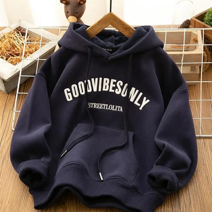 !!!viral!!! Retro Hong Kong Style Fleece Lined Thickened Hoodie Loose Fit Autumn Winter / Chandail à Capuchon Rétro Style Hong Kong Doublé Polaire