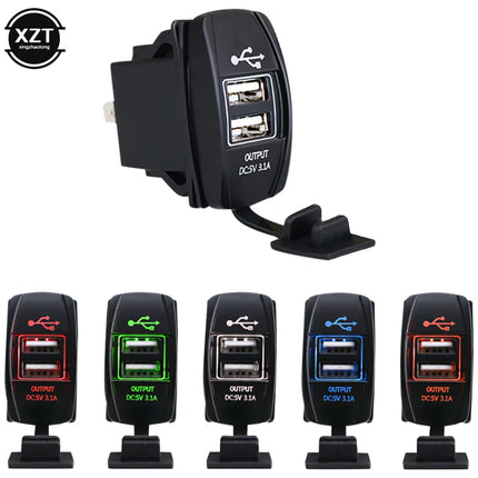 3.1A Dual USB Charger Socket Rocker Switch Waterproof Power Outlet for Car Boat Trucks RV Marine Vehicles Rocker Switch Panel