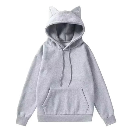 Unisex Long Sleeve Fleece Lined Cat Ear Hoodie Streetwear Hip Hop Autumn Cute Hat Sweatshirt Thick Winter Polyester Fiber