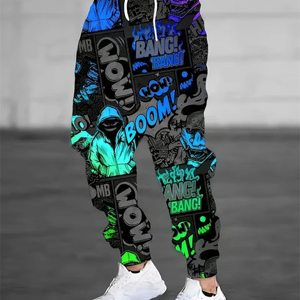 Fall Men's Casual Pants Fashion 3D Colorful Graffiti Print Outdoor Trend Drawstring Pants Large Size Men's Hip Hop Pants