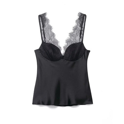 HH Elegant Women's Lace Splice Sexy Satin Sling Top 2026 Spring Summer Fashion Female V-Neck Backless Slimming Underwear Vest